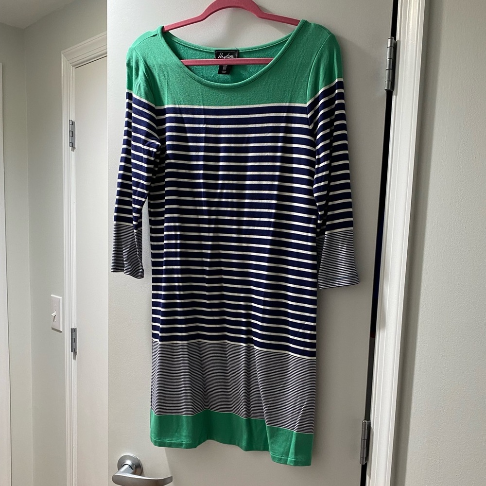 Navy and white striped cotton dress